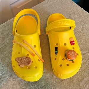 CROCS Yellow Sandals with Food Charms